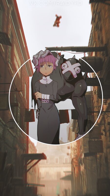 Anime Girl with Monster — Gray, Dramatic