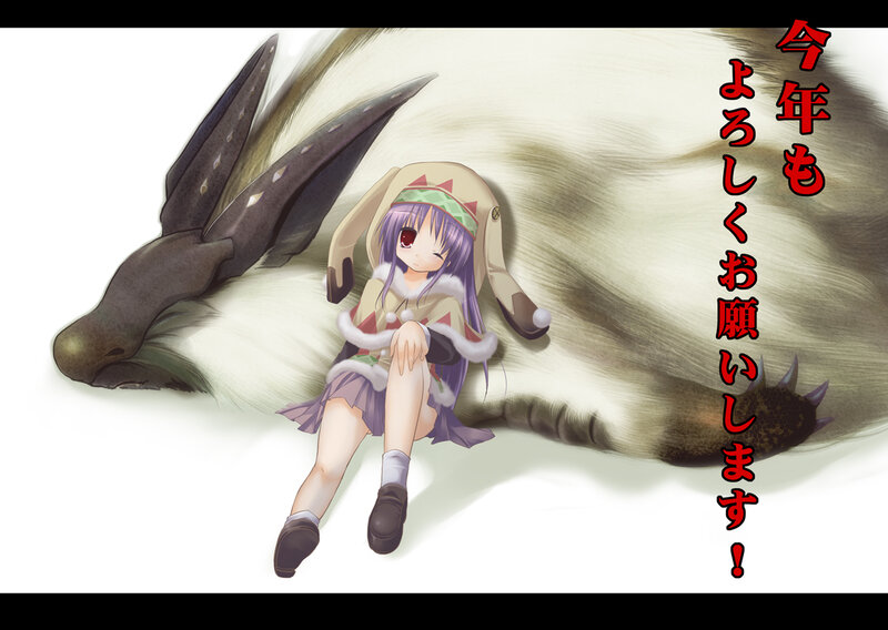 Anime Girl with Monster — White