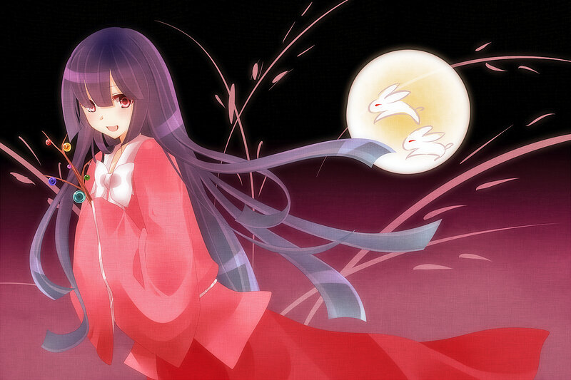 Anime girl with moon and rabbits