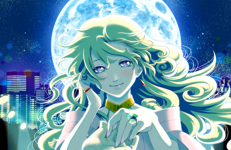 Anime girl with moon backdrop