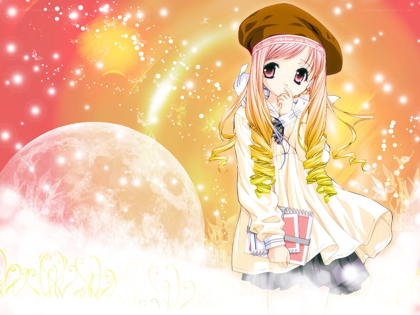 Anime girl with moon background