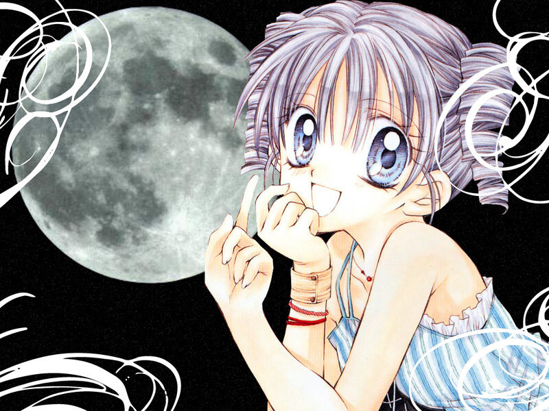 Anime Girl with Moon — Blue, Playful
