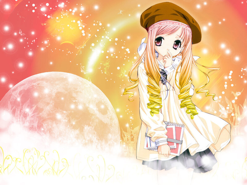 Anime Girl with Moon — Orange