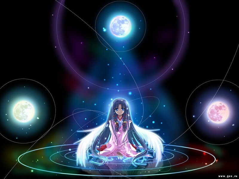 Anime girl with moons and light