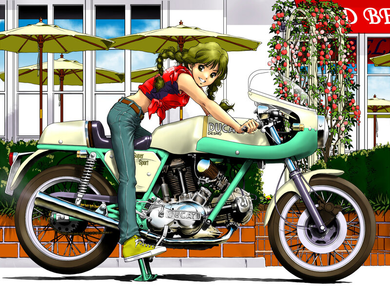 Anime girl with motorcycle