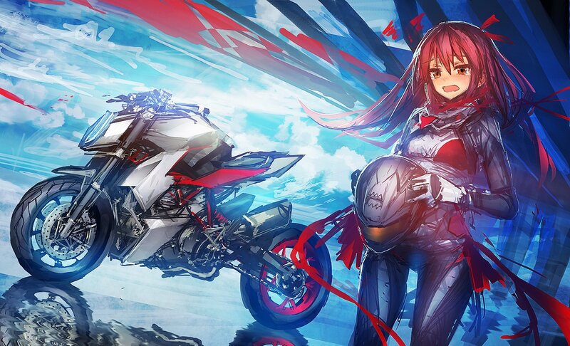 anime girl with motorcycle