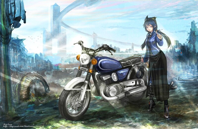 Anime girl with motorcycle