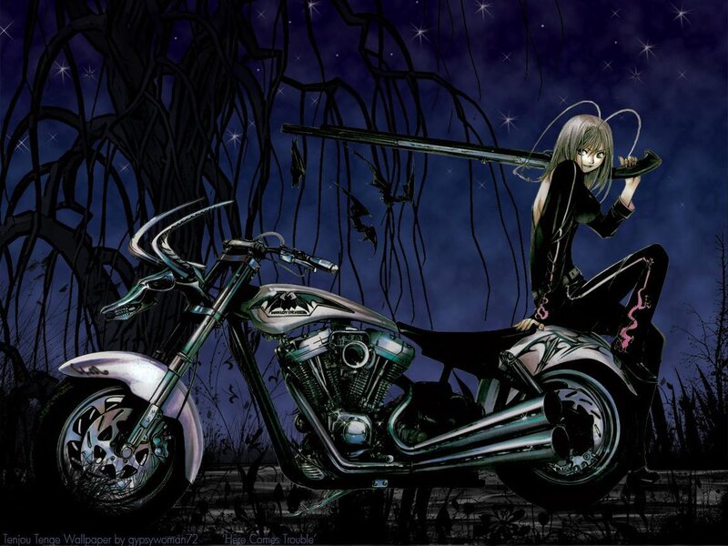 Anime Girl with Motorcycle — Black