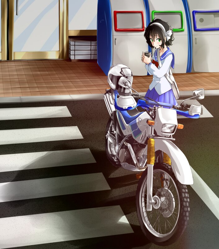 Anime Girl with Motorcycle — Blue, Calm