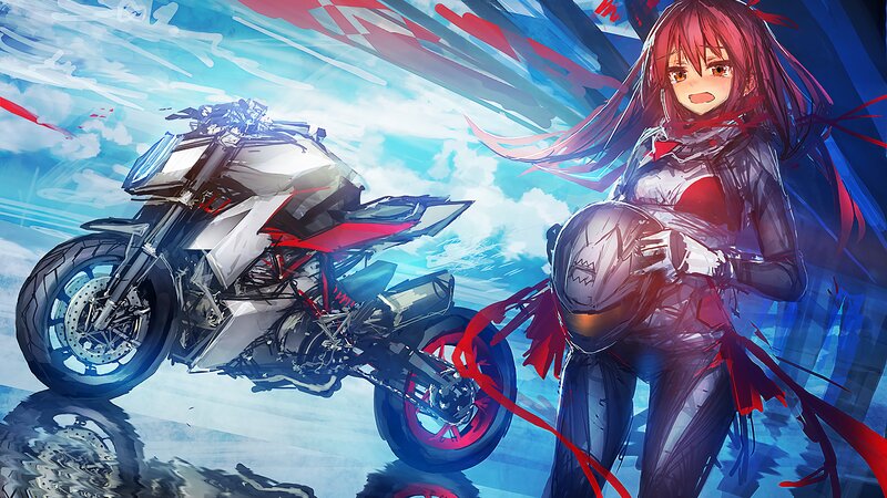 Anime Girl with Motorcycle — Blue, Dynamic