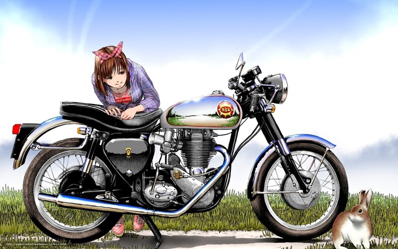 Anime Girl with Motorcycle — Blue, Serene