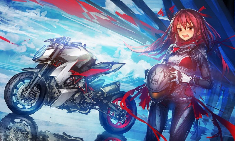 Anime Girl with Motorcycle — Blue