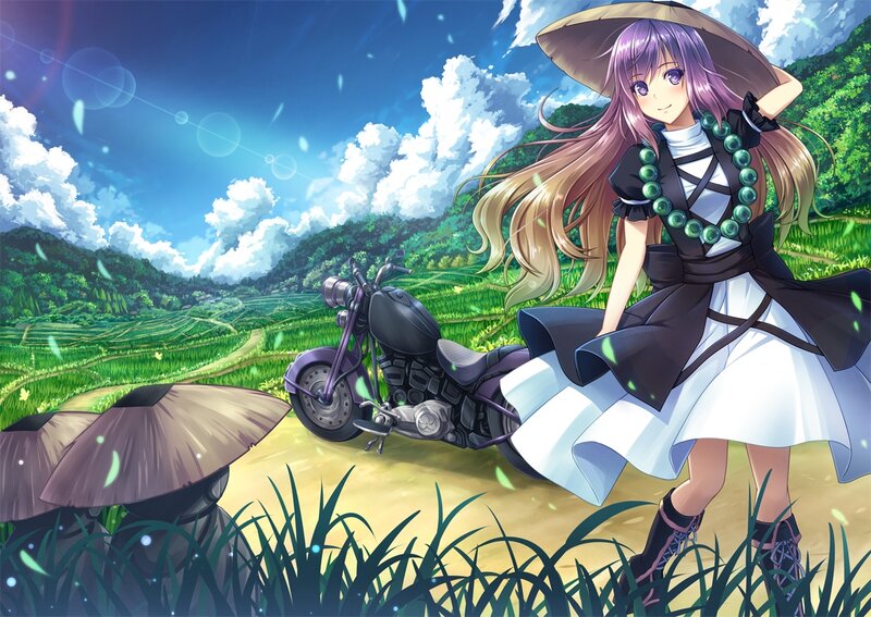 Anime Girl with Motorcycle — Green, Serene