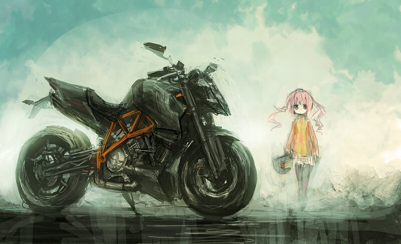 Anime Girl with Motorcycle — Green