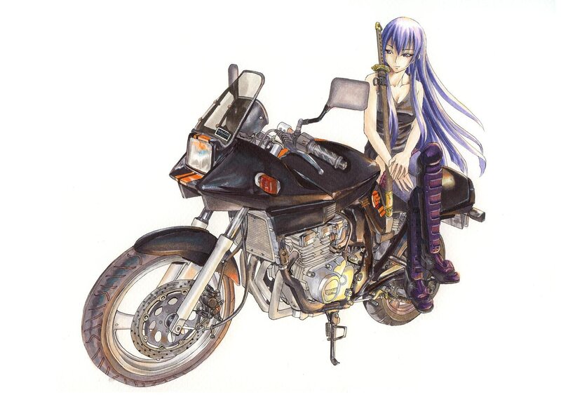 Anime Girl with Motorcycle — Purple, Calm