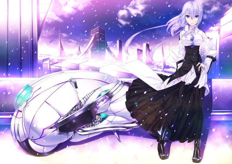 Anime Girl with Motorcycle — Purple, Dramatic