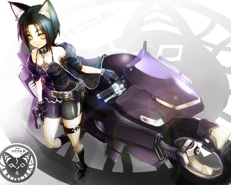 Anime Girl with Motorcycle — Purple