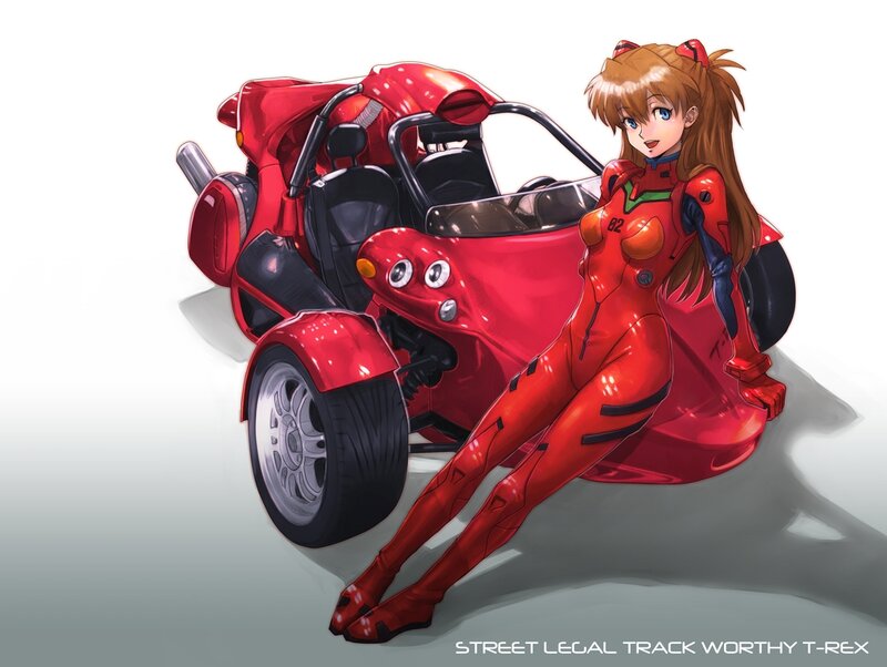 Anime Girl with Motorcycle — Red, Calm