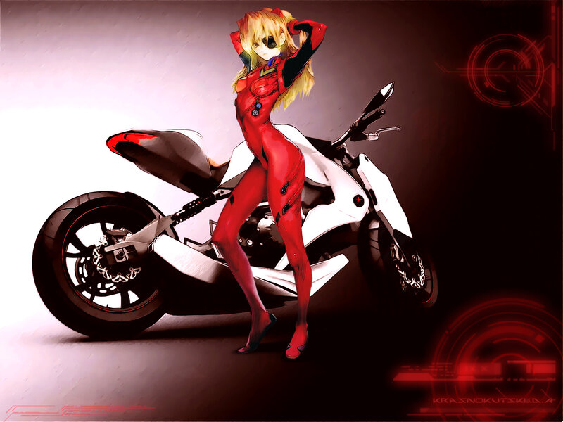 Anime Girl with Motorcycle — Red, Dramatic