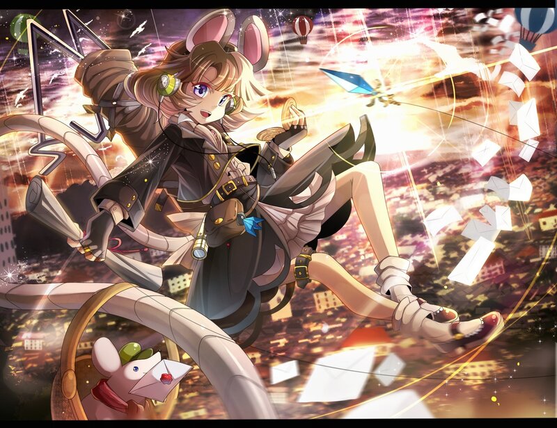 Anime girl with mouse ears flying