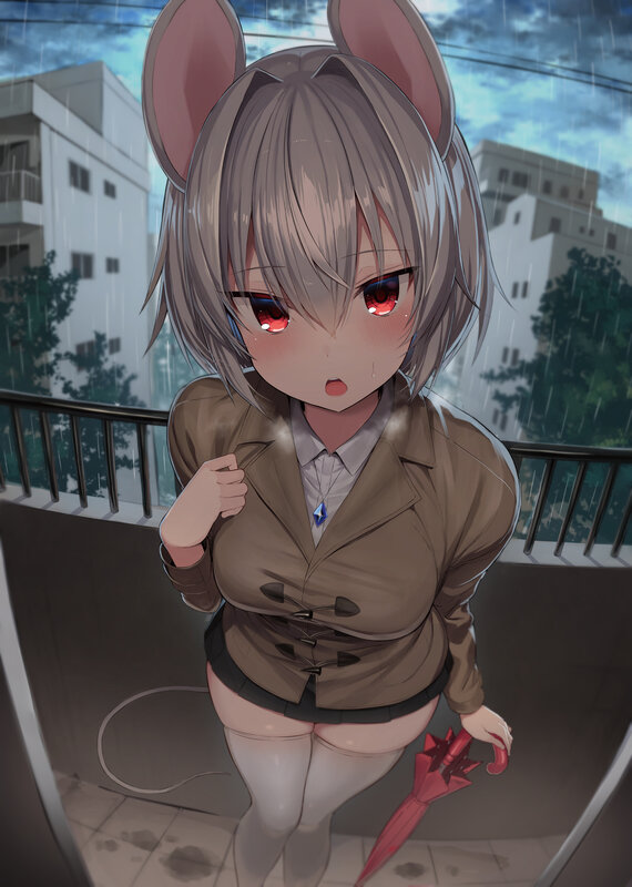 Anime Girl with Mouse Ears — Gray
