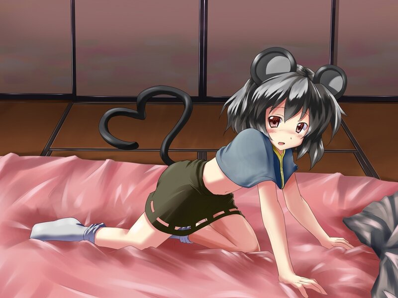 anime girl with mouse ears on bed