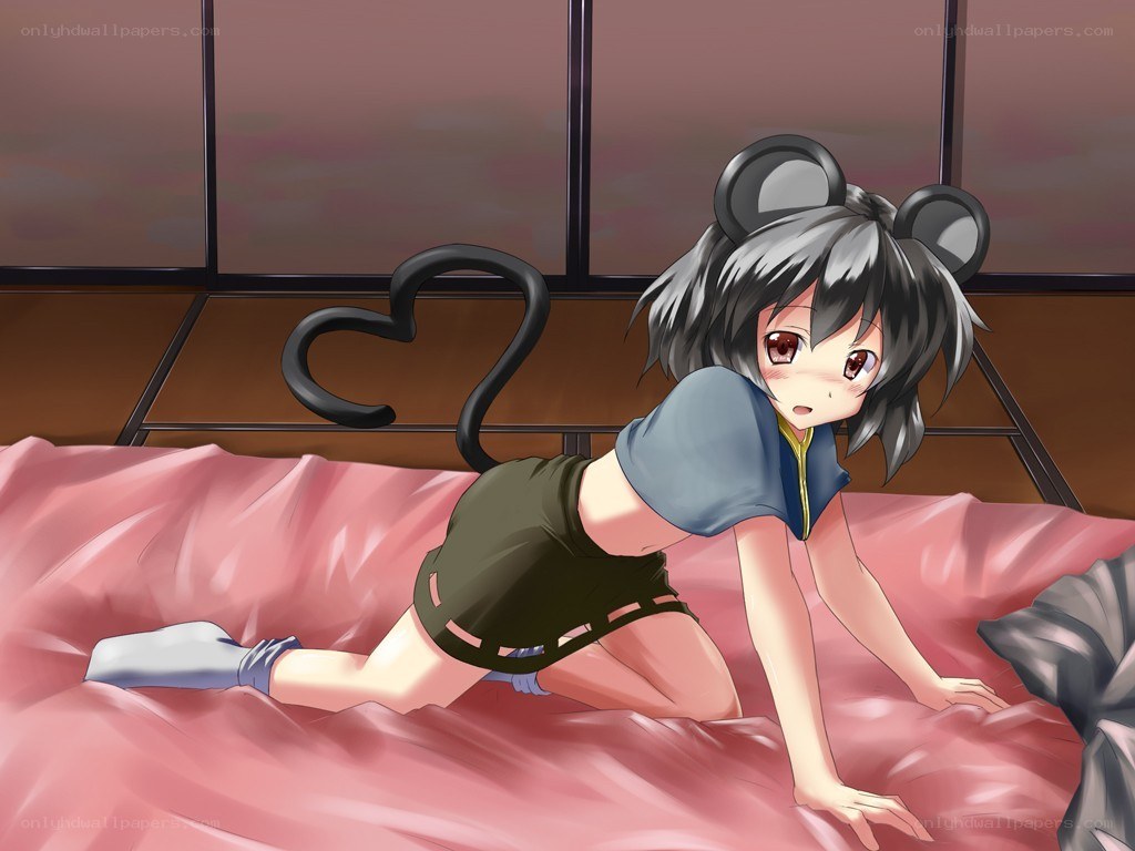 anime girl with mouse ears on bed