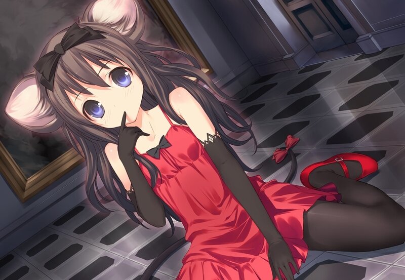 Anime Girl with Mouse Ears — Red, Dramatic