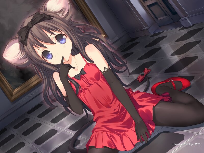 Anime Girl with Mouse Ears — Red, Playful
