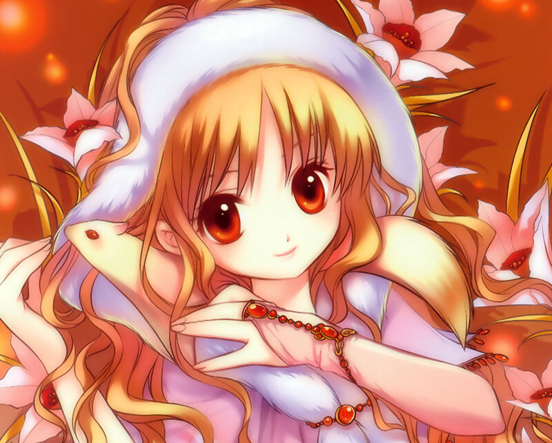 Anime Girl with Mouse — Orange