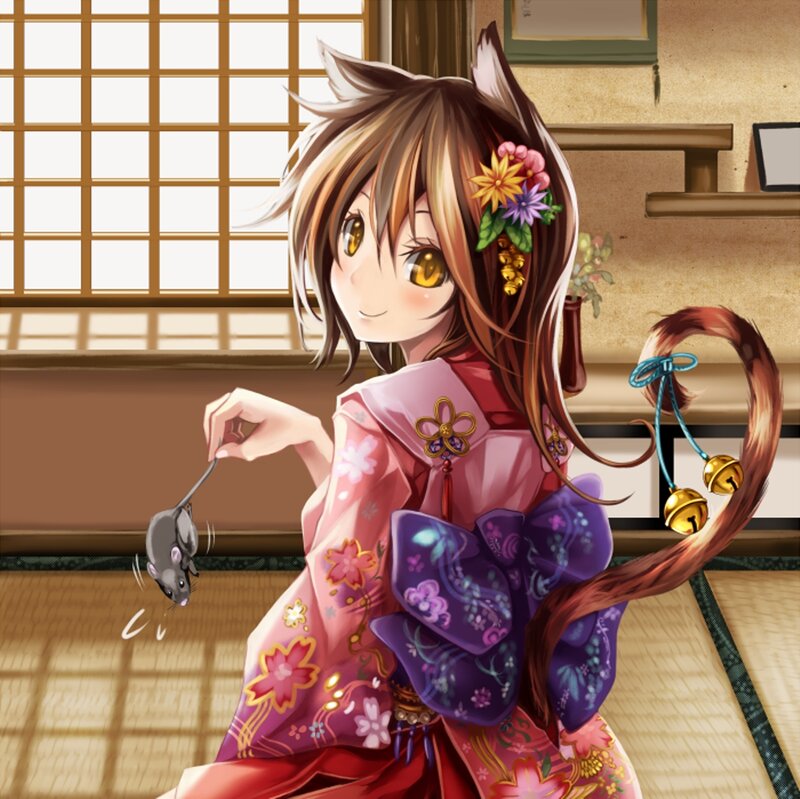Anime Girl with Mouse — Pink