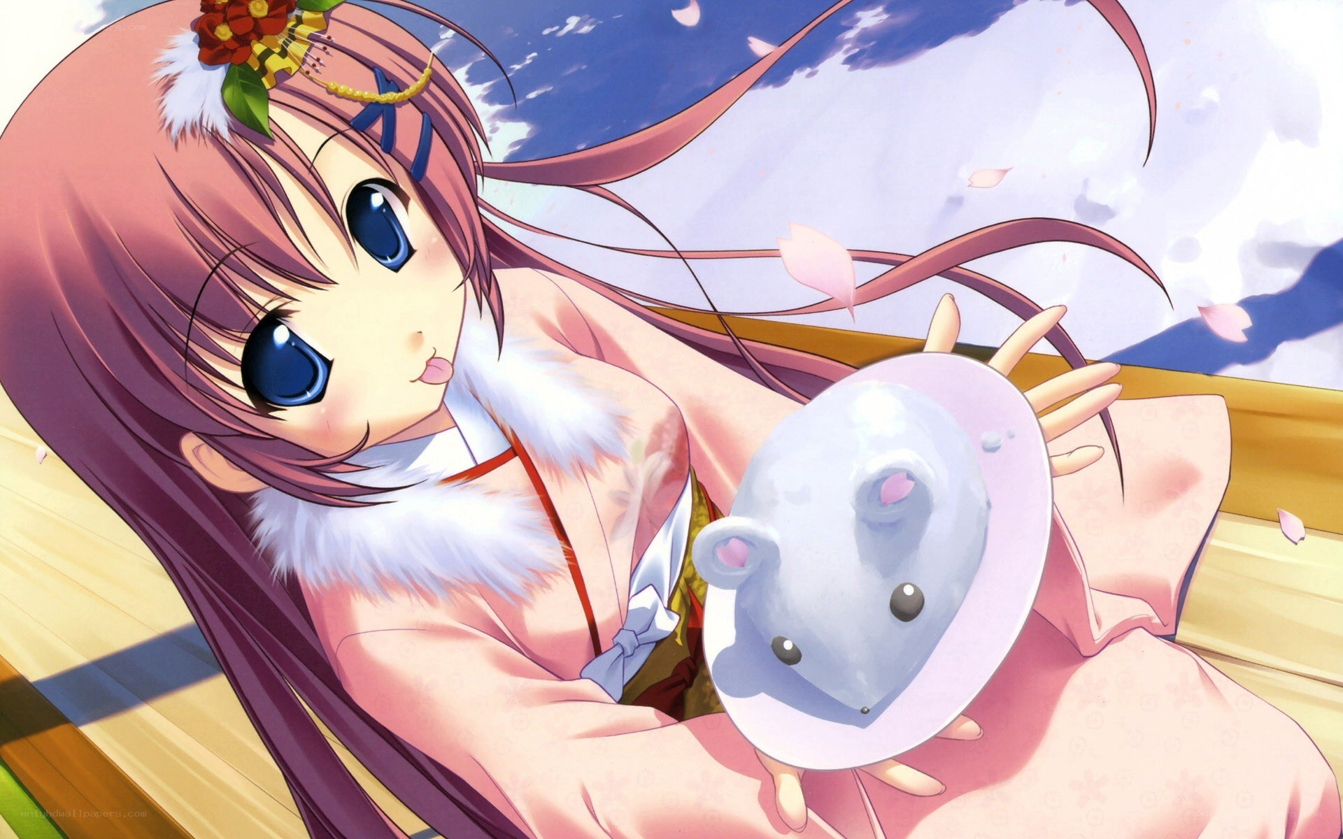 Anime girl with mouse plush
