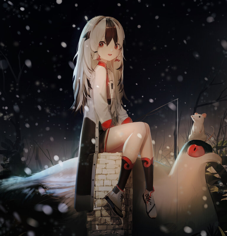 Anime Girl with Mouse — White
