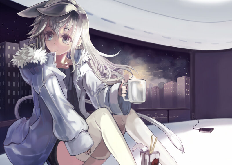Anime Girl with Mug — White