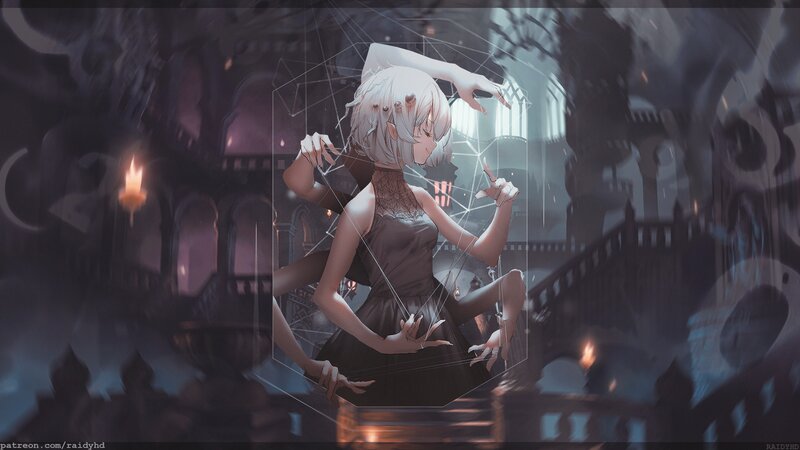Anime Girl with Multiple Arms — Gray