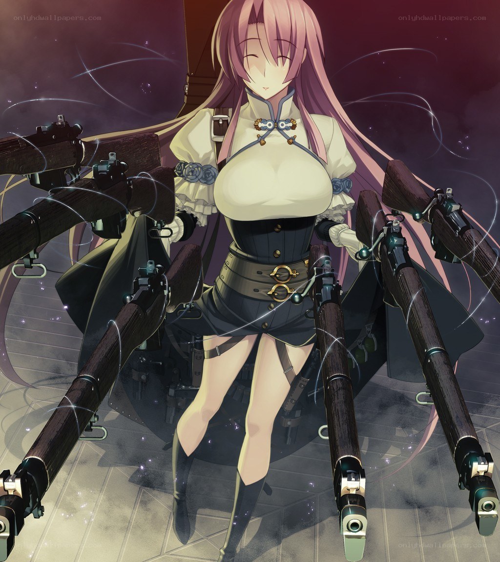 anime girl with multiple guns
