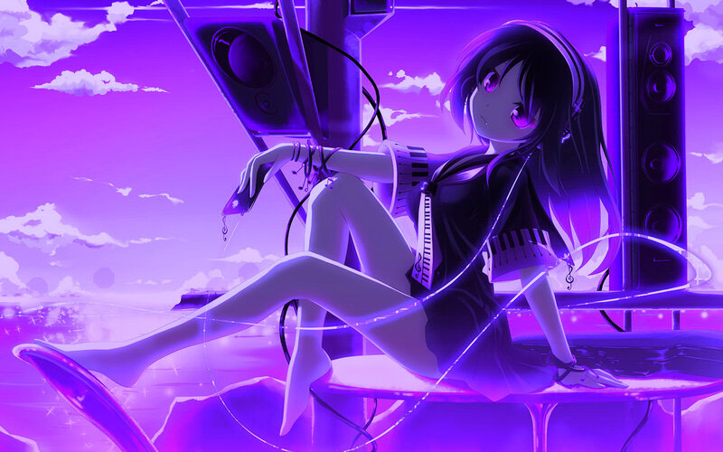 anime girl with music equipment