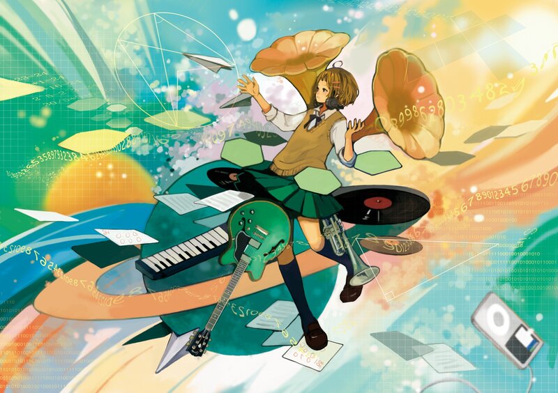 Anime girl with music instruments