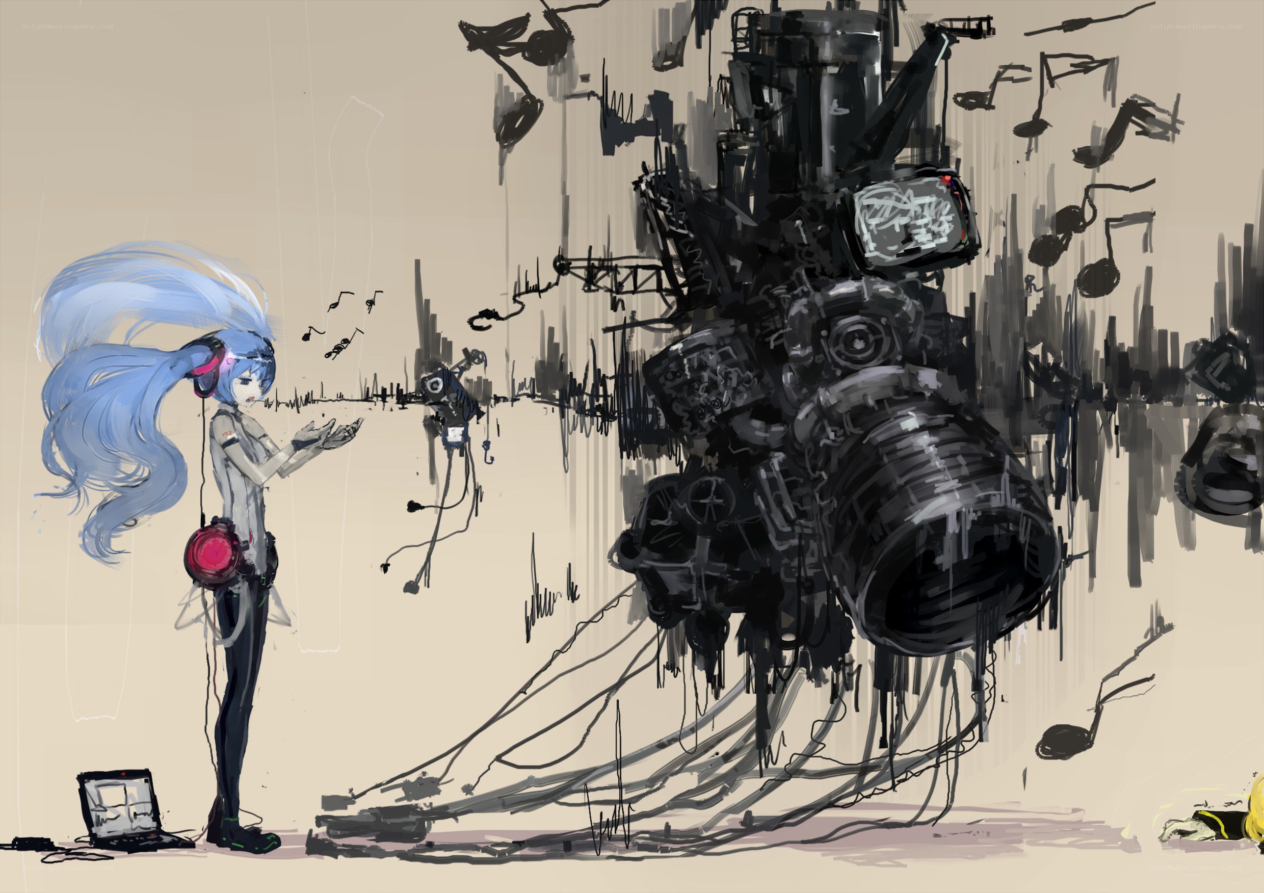 anime girl with music machine