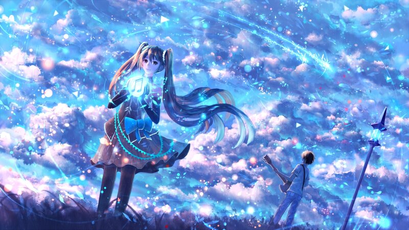Anime Girl with Music Note — Blue