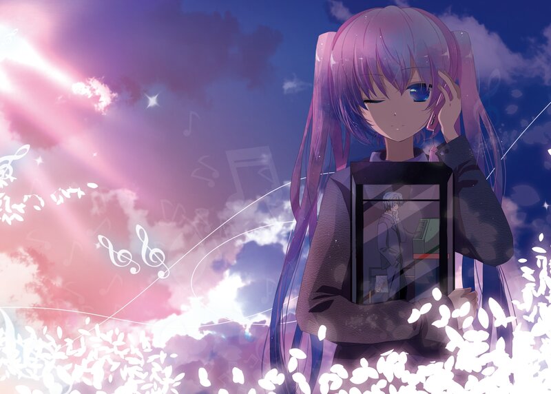Anime girl with music notes