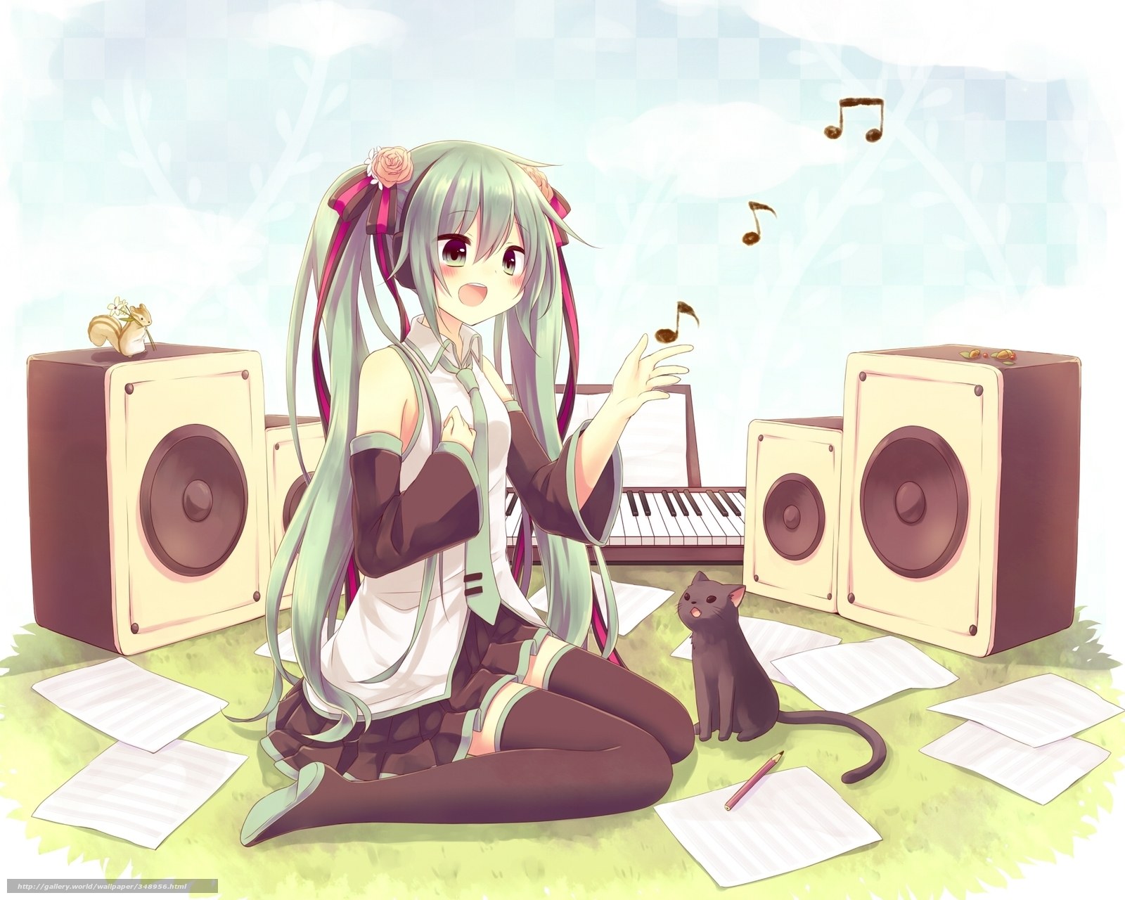 Anime girl with music notes