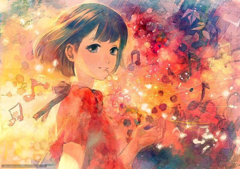 Anime girl with music notes