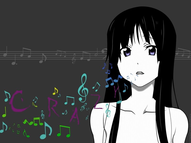 Anime Girl with Music Notes — Black, Calm
