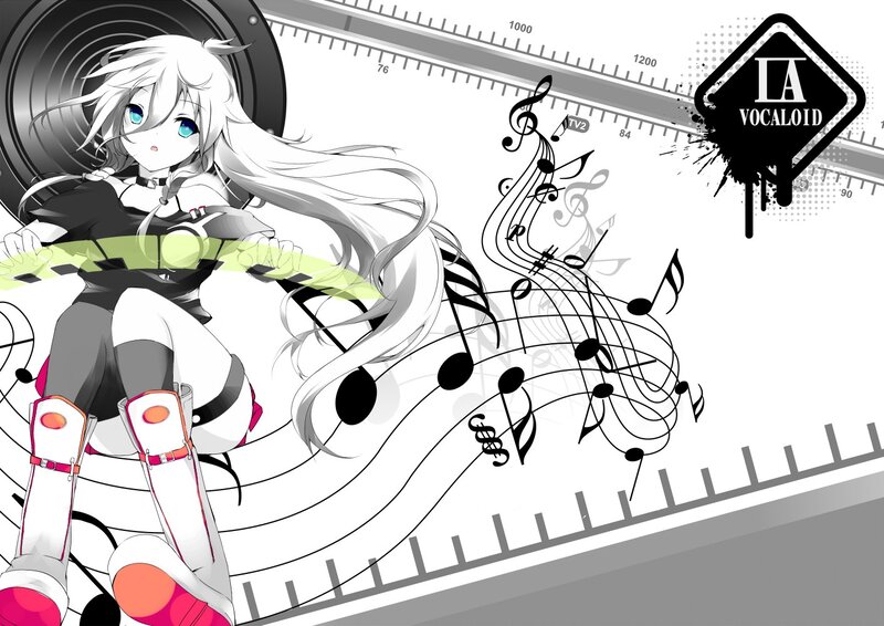 Anime Girl with Music Notes — Black, Dynamic