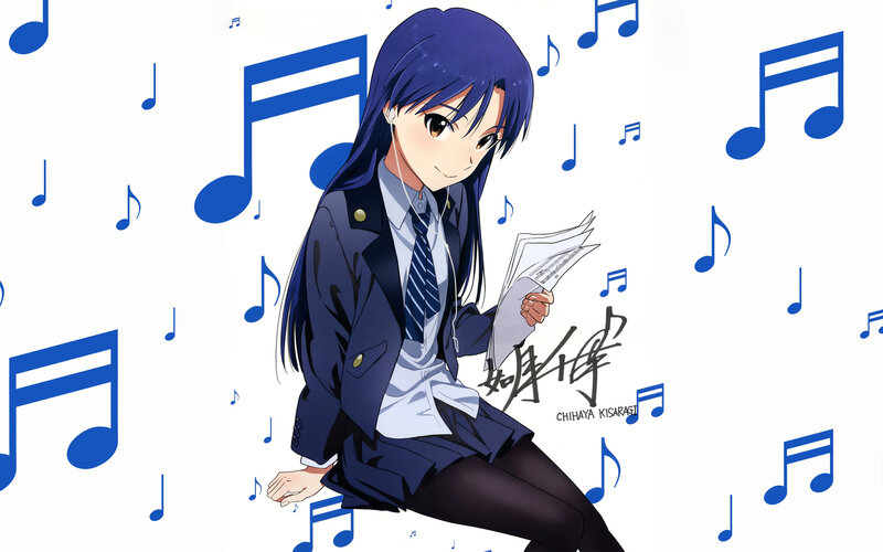 Anime Girl with Music Notes — Blue, Calm