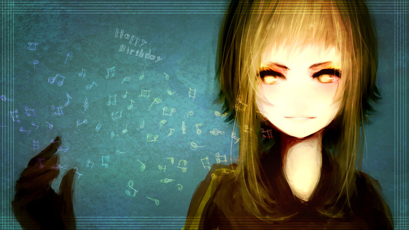 Anime Girl with Music Notes — Blue