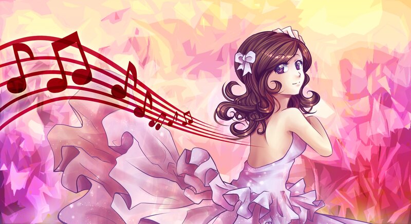 Anime Girl with Music Notes — Pink, Dreamy