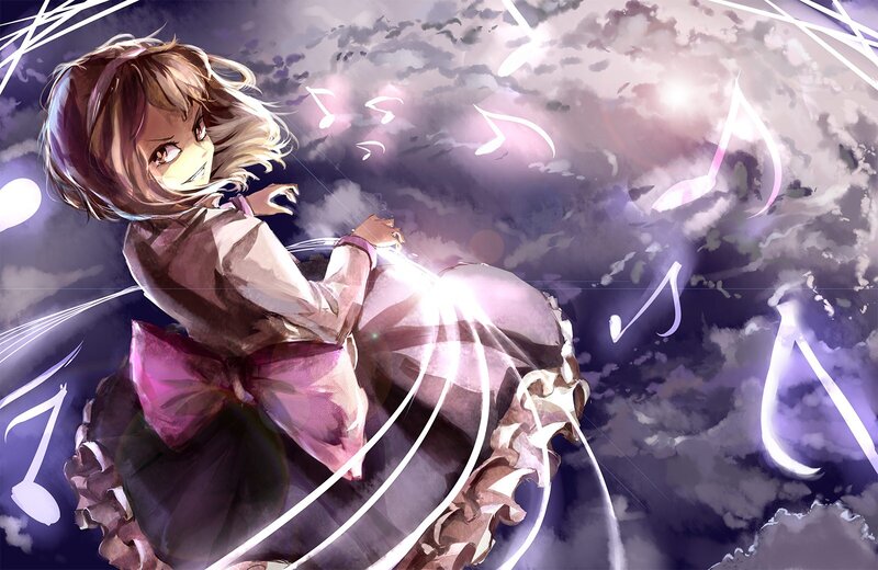 Anime Girl with Music Notes — Purple, Dramatic, Night, Digital Art, Music Notes