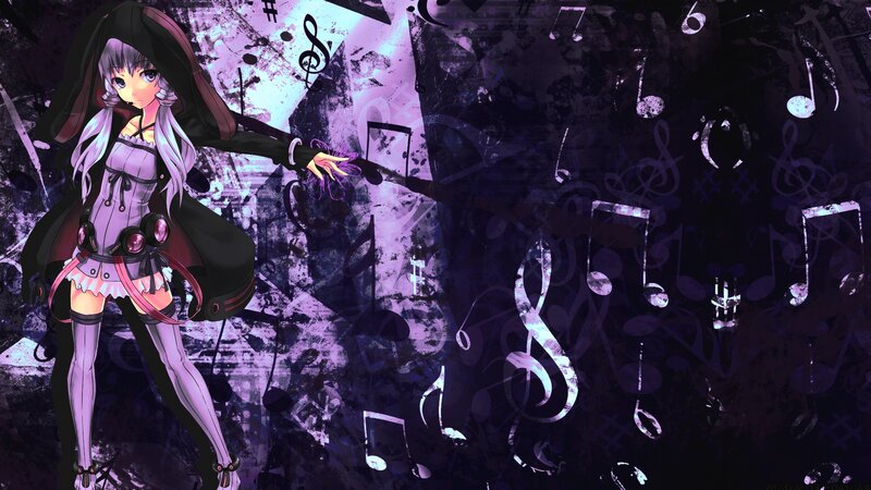 Anime Girl with Music Notes — Purple, Dramatic, Night